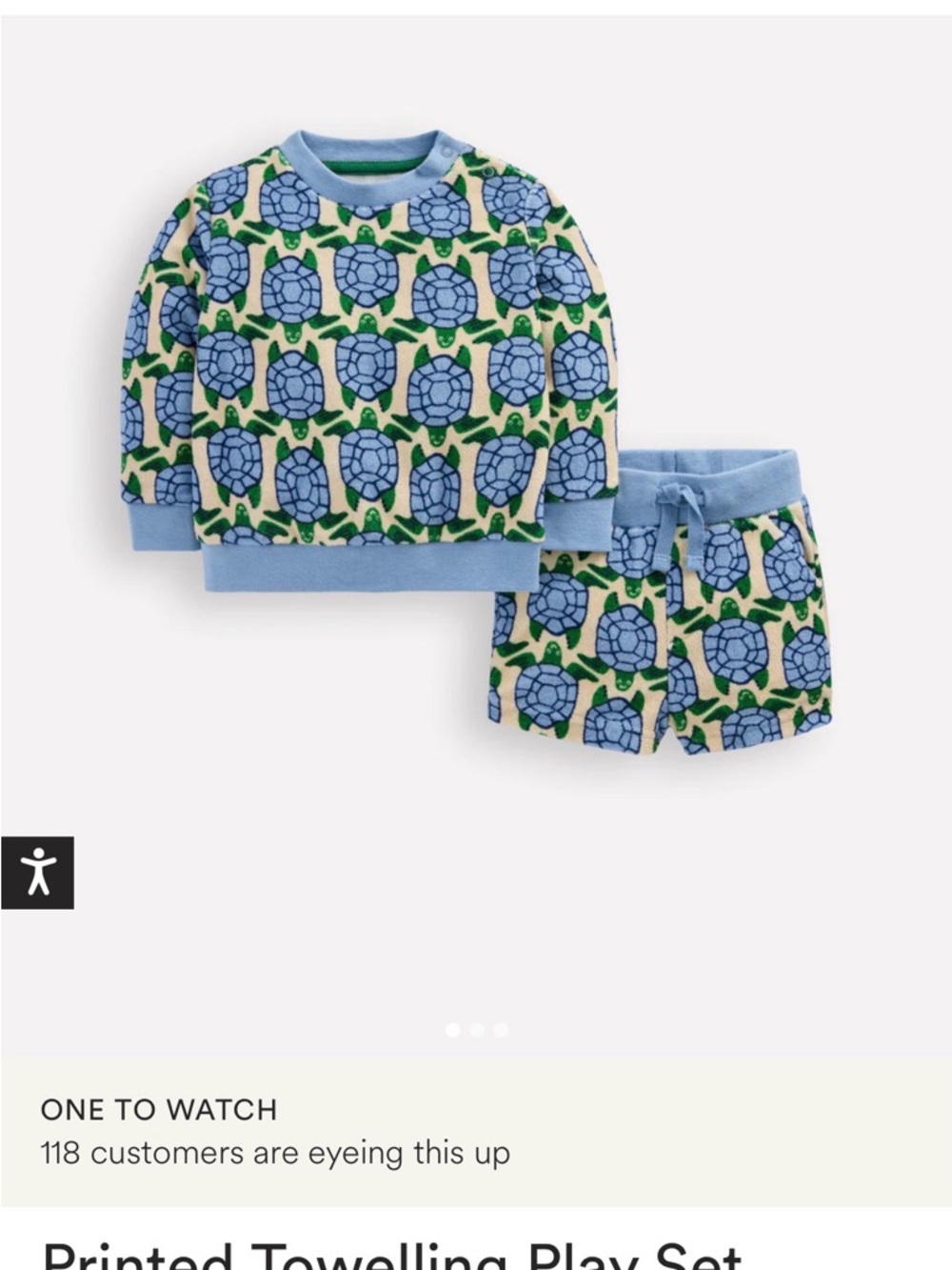 12-18 month Boden Turtle Print Towelling Play Set - Blue & Green